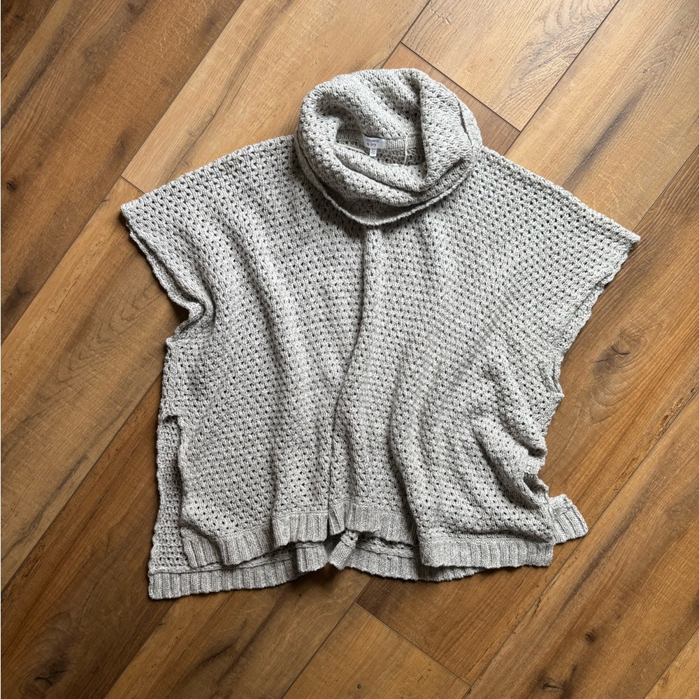Women’s Crown & Ivy - Crochet Turtleneck Poncho Sweater, Silver Gray, Size OS